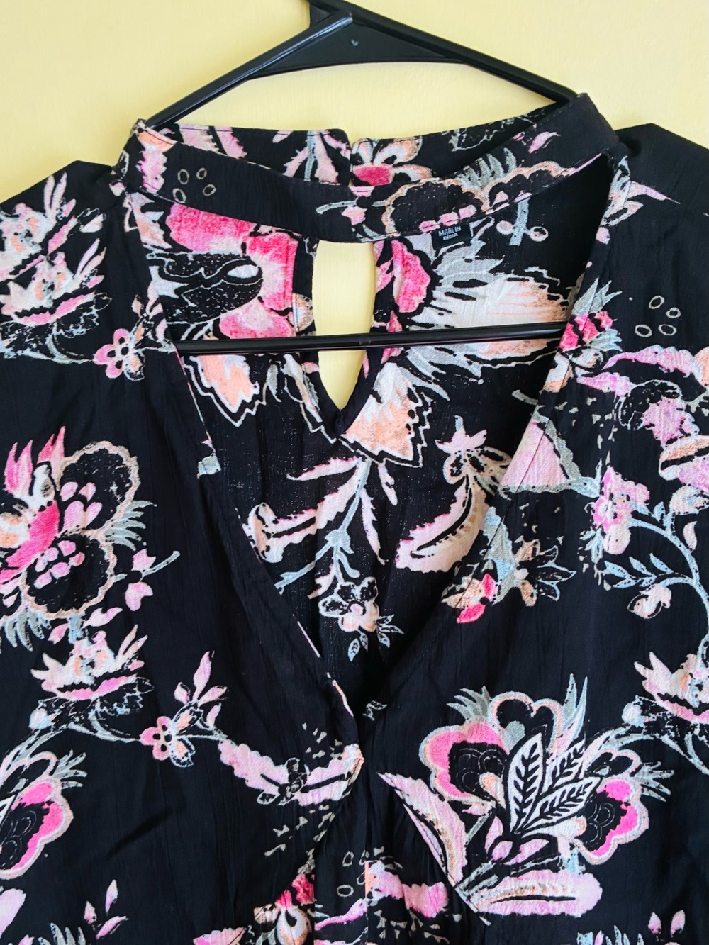 a.n.a Black Floral V-Neck Top with Pink & Cream Accents